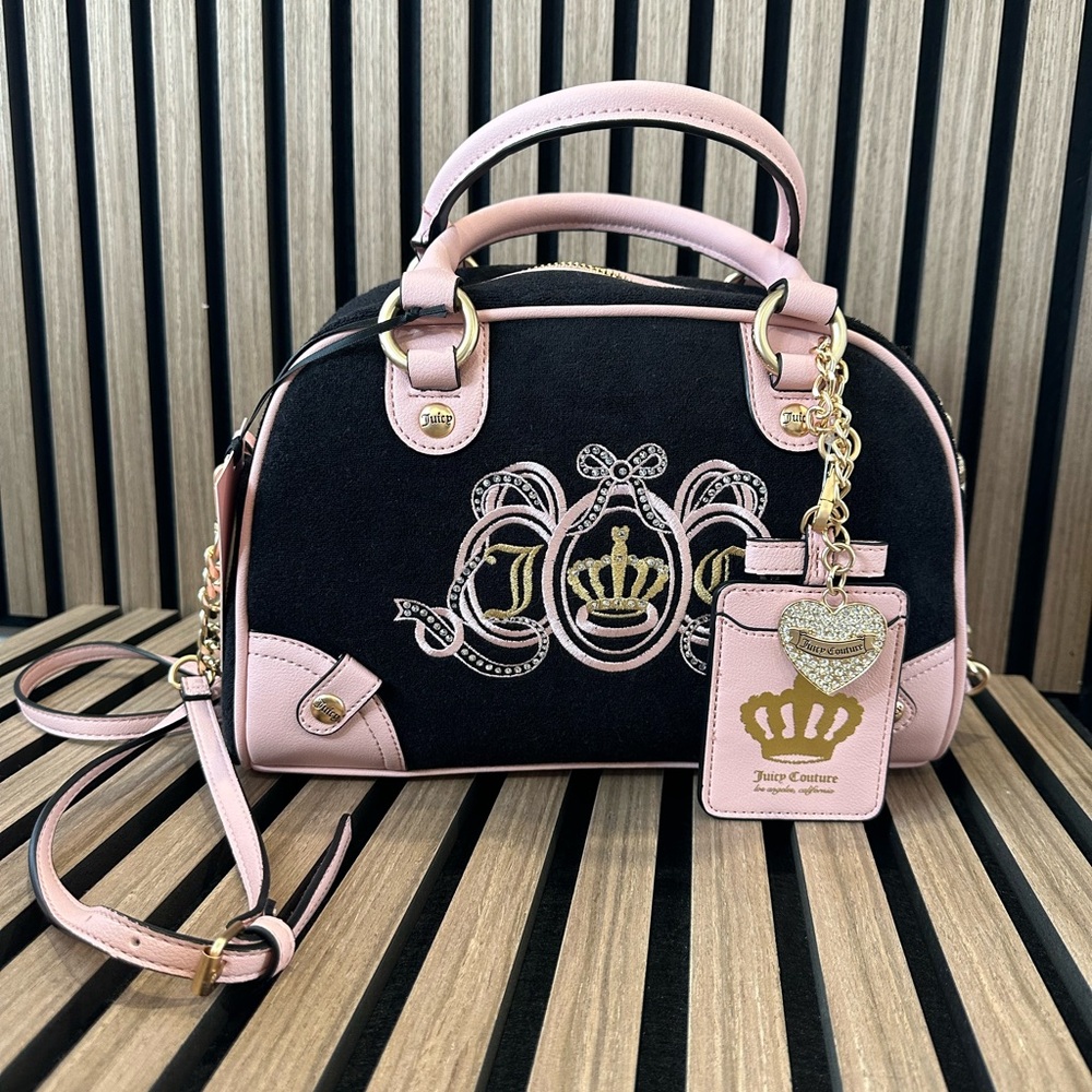 Juicy Couture Lovers Club Bowler Bag in Pink, Black and Gold Accent